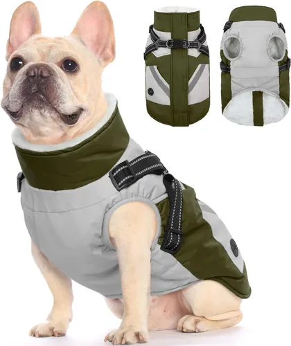 Miniatura 21 de FUAMEY Chaquetas de invierno para perros pequeños, abrigo para perros con arnés incorporado, trajes de nieve impermeables para perros, chaqueta
