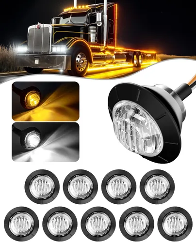 Miniatura 14 de BJZ juego de 10 luces LED redondas de 3/4 de pulgada para remolque, luz de gálibo lateral de doble color ámbar a verde, luz de cola