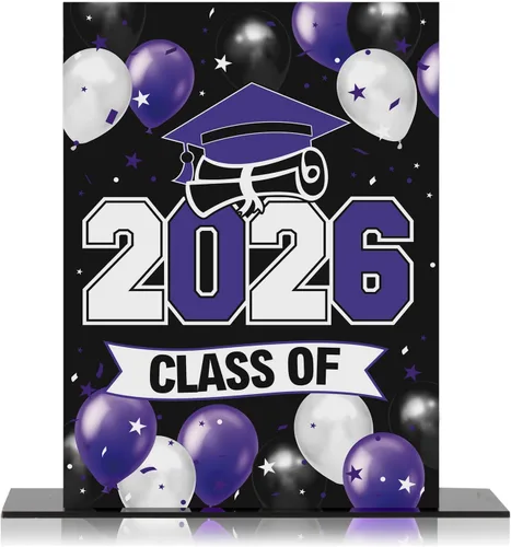 Miniatura 9 de LINGTEER Class of 2026 - Soporte de mesa acrílico con globos azules de graduación para póster, paquete de 2 decoraciones de fiesta de felicitaciones