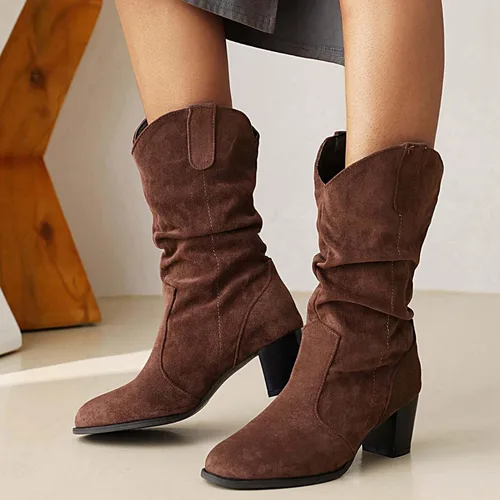 Miniatura 5 de Botines de gamuza sintética con tacón medio para mujer, con puntera redonda, sin cordones, botas cortas