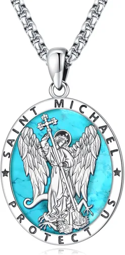 Miniatura 27 de Eusense San Miguel San Cristóbal San Benito San Judas Virgen María Collar chapado en oro 925 joyería religiosa para hombres y mujeres, collar