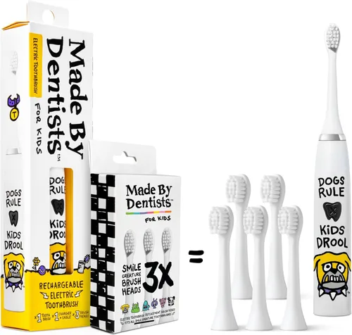 Miniatura 11 de Made by Dentists Cepillo de dientes eléctrico para niños, cepillo de dientes vibratorio recargable con temporizador, incluye 6 cabezales