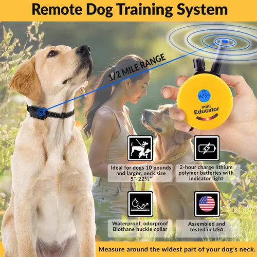 Miniatura 3 de Collar de entrenamiento para perro de Educator E-Collar , Amarillo 1/2 milla impermeable, 100 niveles de estimulación + vibración + luz + sonido