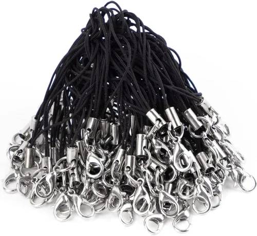 Miniatura 9 de Framendino, Paquete de 200 cordones negros con cierre de langosta para llavero de teléfono celular, bricolaje