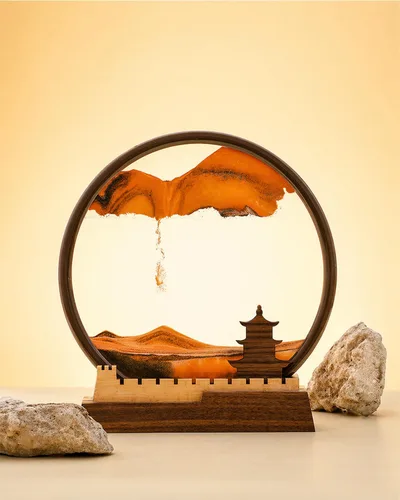 Miniatura 4 de BelaRola Arte de arena móvil para adultos, imagen de paisaje de arena de movimiento líquido con base de madera de gran pared, decoración