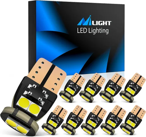 Nilight 194 bombillas LED, paquete de 10 bombillas LED superbrillantes T10 168 2825 W5W de repuesto 6500K blanco frío para mapa interior del