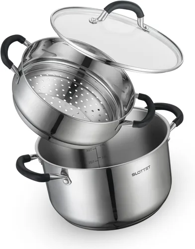 Miniatura 8 de SLOTTET Olla de Caldo de Acero Inoxidable de 6 Cuartos con Tapa de Vidrio con Colador, Olla de Sopa de 6 Qt Multiusos con Pico Vertedor, Mango