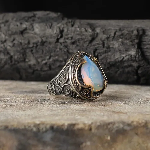 Miniatura 4 de 925 Sterling Silver Handmade Drop Shape Moonstone Ring for Men, Men Moonstone Ring, Gemstone Men Ring, Handmade Silver Ring, Gift for Men, Gift for