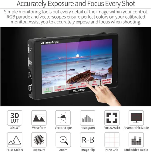 Miniatura 5 de FEELWORLD LUT6S 6 pulgadas SDI 2600nits HDR 3D LUT pantalla táctil DSLR Cámara Monitor de campo con forma de onda VectorScope histograma 3G SDI 4K