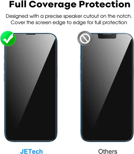 Miniatura 3 de JETech Protector de pantalla de cobertura completa para iPhone 16e 2025, iPhone 13/13 Pro de 6.1 pulgadas, película de vidrio templado