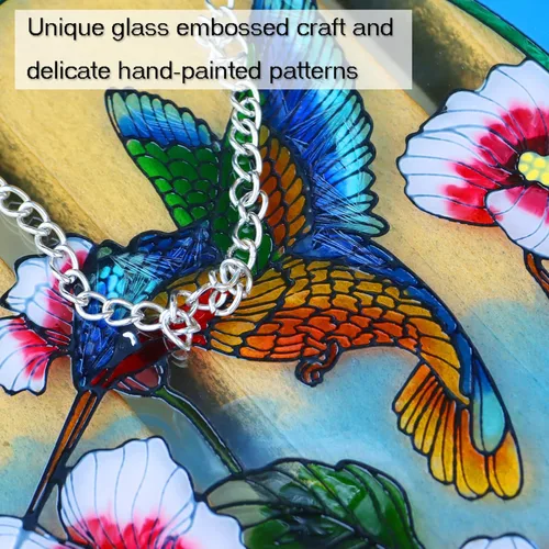 Miniatura 5 de Atrapasoles de Colibrí de Vidrio Pintado para Colgar en Ventanas, Atrapasoles para Ventana, Atrapasoles de Colibrí y Flores, Panel de Vidrio Pintado