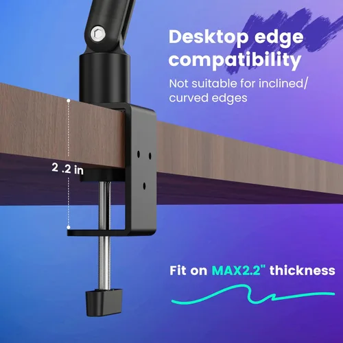 Miniatura 3 de Brazo de micrófono ajustable para micrófonos ligeros, soporte de escritorio giratorio de 30 pulgadas con gestión de cables y hilos de 3/8 pulgadas