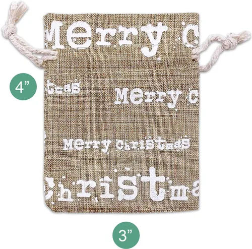 Miniatura 2 de 48 paquetes de 3x4 bolsas de regalo reutilizables de yute y arpillera con cordones (Feliz Navidad, X-Pequeño) - para regalos, favores de fiesta