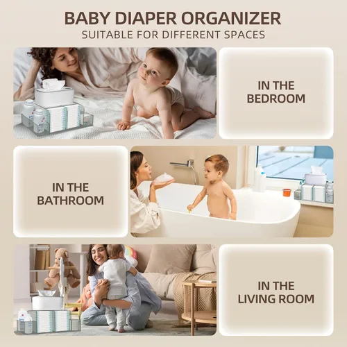Miniatura 7 de GILPWA Organizador de Pañales para Bebés, Organizador de Mesa de Cambio, Almacenamiento Desmontable de Acrílico Transparente para Dispensador