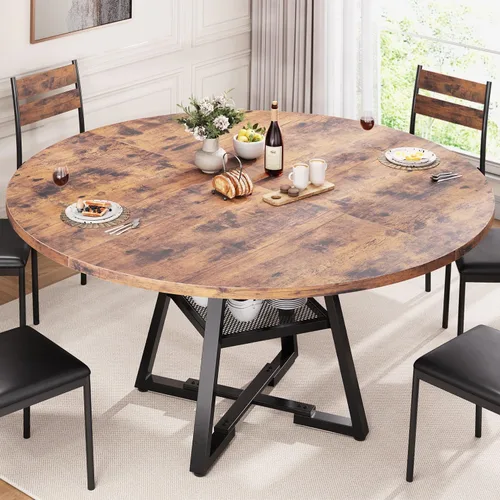 Miniatura 17 de Jocoevol Mesa de comedor redonda para 4, mesa de pedestal circular de cocina, comedor, mesa de pedestal, muebles de cocina y comedor de madera que