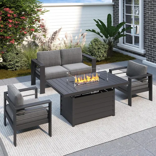 Miniatura 57 de Solaste Juego de muebles de patio de aluminio para todo tipo de clima, moderno juego de muebles de metal para exteriores con asientos profundos