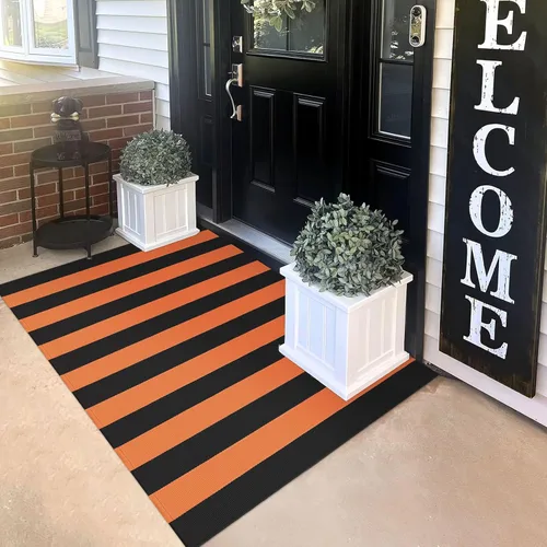 Miniatura 16 de KILOCOCO Alfombra a Cuadros de Patrón Buffalo - Tapete para Puerta Exterior, Negro y Blanco para Exteriores, Alfombra de Algodón Lavable para Puerta