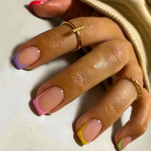 Miniatura 7 de Uñas postizas cuadradas cortas a presión, diseño de ojo de gato rojo, uñas postizas cortas con pegamento brillante, uñas postizas acrílicas
