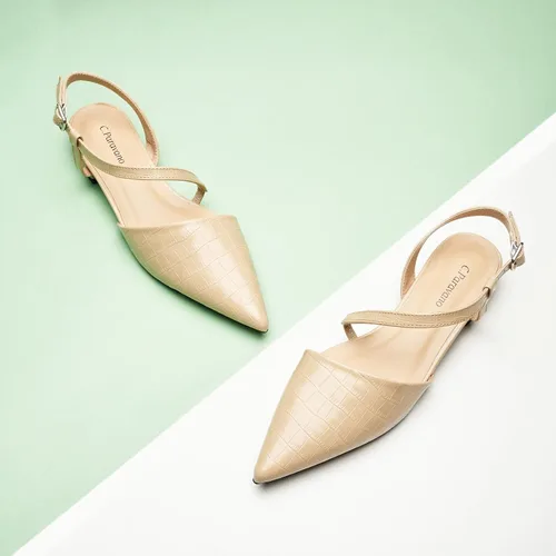 Miniatura 2 de C.Paravano Zapatos planos con espalda cruzada para mujer, con estampado de cocodrilo, puntera puntiaguda, sandalias planas con correa ajustable