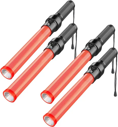 RoadHero Paquete de 4 Bastones de Tráfico, Bastones de Control de Tráfico LED de 16 Pulgadas, Varitas de Luz de Seguridad Nocturna con 3 Modos