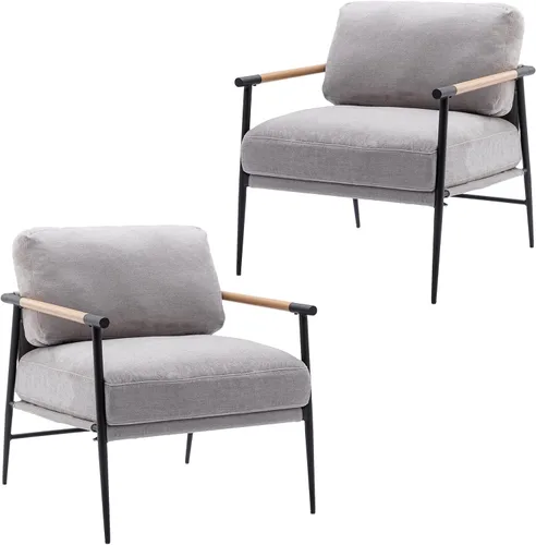 Miniatura 15 de DUOMAY Silla moderna de mediados de siglo, sillón de piel sintética marrón, silla de dormitorio con patas de metal para sala de estar, lectura