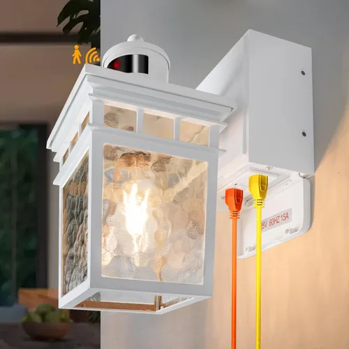 Miniatura 11 de Paquete de 2 Luces de Porche para Exteriores con Toma GFCI - 3 Modos de Iluminación Lámpara Exterior, Sensor de Movimiento de Anochecer a Amanecer