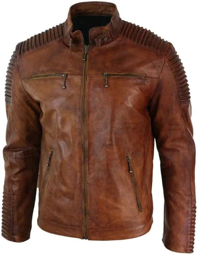 Chaqueta de cuero para hombre de la motocicleta Bomber Biker Real Piel de cordero de piel de cordero Distress Brown Chaqueta vintage para hombres