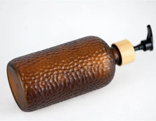 Miniatura 6 de Dispensador de jabón de vidrio de 16 onzas con cabezal de bomba de bambú, dispensador de jabón de cocina y baño recargable para jabón de manos, Ámbar