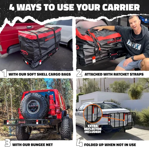 Miniatura 7 de Mockins Soporte de enganche de carga plegable de 48 x 18 x 6 pulgadas y bolsa de carga impermeable de 15 pies cúbicos para cama de camioneta con 4