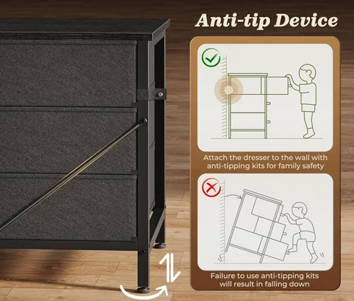 Miniatura 9 de Huuger Cómoda de 78.7 pulgadas de largo para dormitorio, cómoda de tela con 15 cajones para armario, soporte de TV grande para TV de 65, 75, 85