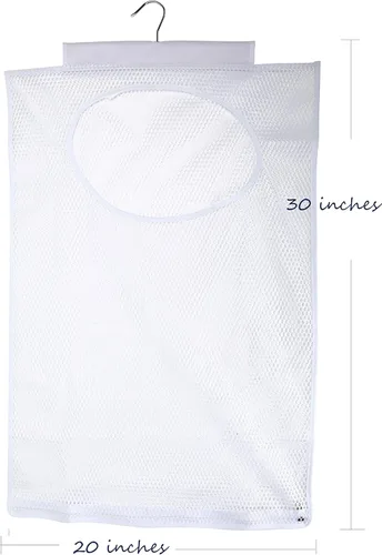 Miniatura 2 de Bolsa de malla para colgar en la puerta, cesta pequeña de lavandería para ahorrar espacio, cesta de ropa sucia con colgador de metal giratorio