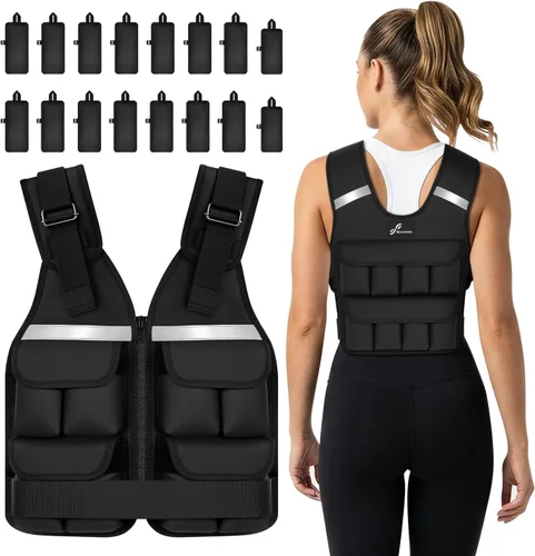Miniatura 10 de Sportneer Chaleco con Peso Ajustable Pesos: 2-18 lbs/2-40 lbs Chaleco de Peso Lavable para Caminar 16 en 1 Chaleco de Ajuste Rápido para Rucking