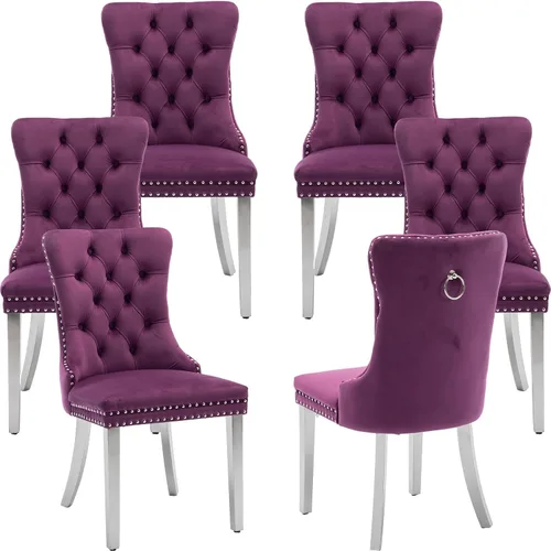 Miniatura 49 de Juego de 2 Sillas de Comedor Modernas de Mediados de Siglo, Tapizadas en Terciopelo Beige con Respaldo Acolchado, Sillas de Cocina y Comedor, Patas