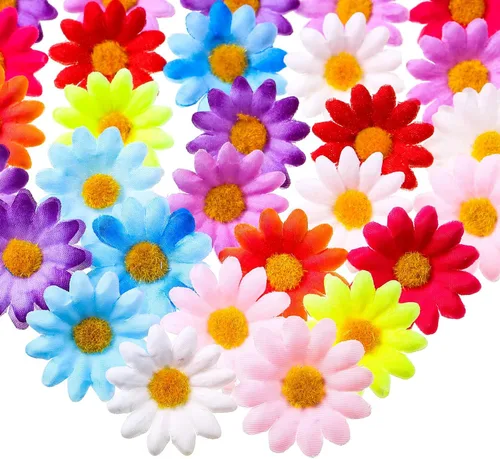 WILLBOND 100 paquetes de flores de margarita de tela para decoración de Pascua, cabezas de flores artificiales de 4 cm, flores falsas para adorno de