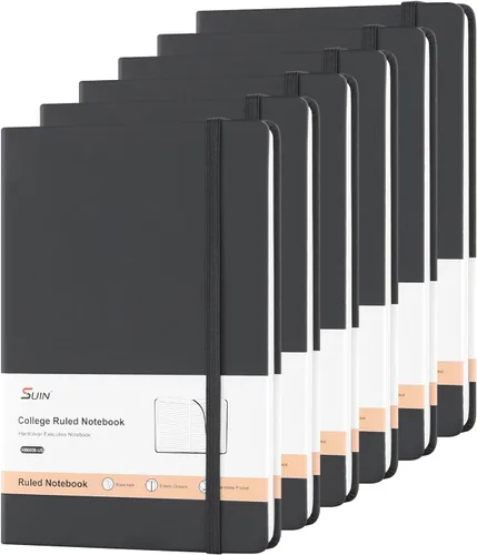 SUIN Cuadernos de diario de tapa dura, cuadernos de diario rayados A5 para escribir de 200 páginas, 8.2 x 5.5 pulgadas, cuadernos clásicos rayados