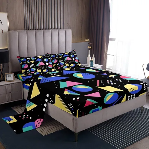 Miniatura 23 de Erosebridal Sábana bajera ajustable de los años 80, juego de sábanas geométricas de los años 80 y 90, decoración de Memphis, 80 estilos para Multi 04