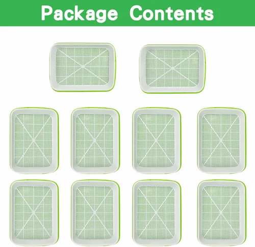 Miniatura 5 de Bandeja de germinación de semillas, 10 paquetes de bandejas de cultivo de microgreens Kit de cultivo de brotes de gran capacidad, bandeja