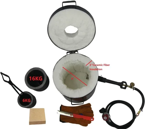 Miniatura 2 de Horno de fusión de metal de gas de un solo quemador de 35.3 lbs (35 libras) Fundición2 Crisoles Molde de fundición de Tong Forja de gas