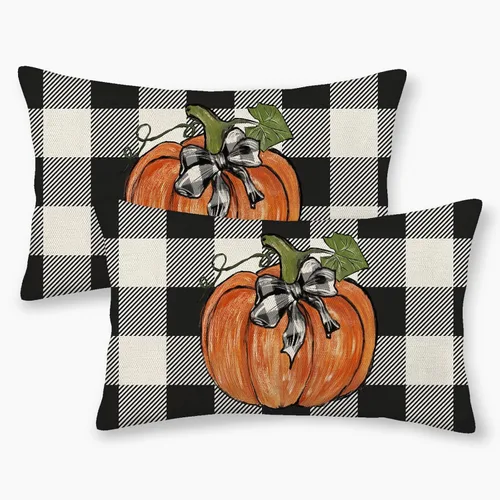 Miniatura 20 de Juego de 2 fundas de almohada de otoño de 16 x 16 pulgadas, diseño de calabaza azul y naranja, decoración de Acción de Gracias, decoración de otoño