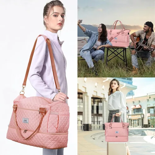 Miniatura 2 de Leathario Bolsa de viaje para mujeres y hombres, bolsa de lona deportiva, bolsa grande de gimnasio con compartimento para zapatos y bolsillo