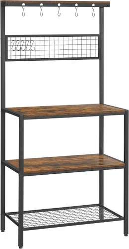 Miniatura 11 de VASAGLE Almacenamiento de cocina, estante para panaderos, barra de café, estante de 3 niveles, 6 ganchos en S, para microondas, tarros de especias