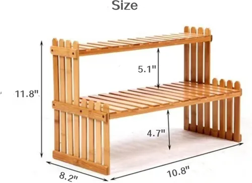 Miniatura 3 de Estante de plantas de bambú de 2 niveles de 14.6"/10.8"/18.5"/22.8", soporte para macetas de flores de escritorio, estante de escritorio ajustable