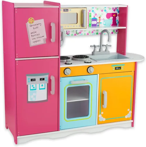 Miniatura 12 de Juego de cocina para niños de 3 a 8 años, cocina de madera con accesorios de cocina y alimentos de corte, incluyendo horno, estufa, grifo