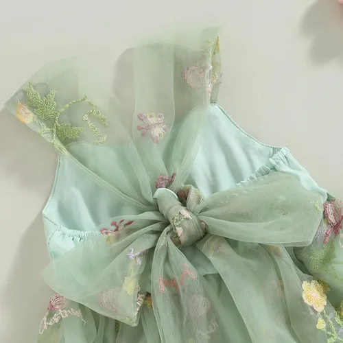 Miniatura 6 de Vestido de verano para bebé niña, con tirantes ajustables, sin espalda, bordado floral, tutú de cumpleaños