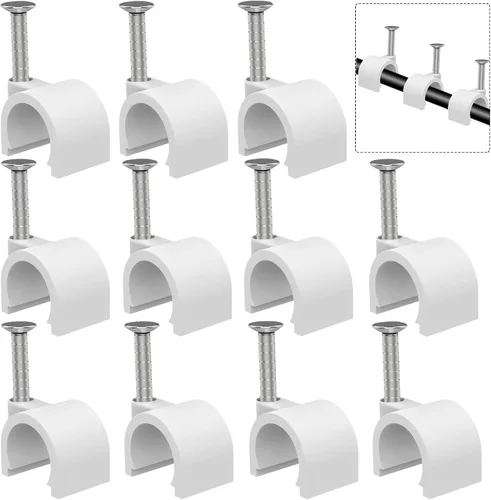 Miniatura 10 de Clips de cable de 0.394 pulgadas para cable de 0.394 in, 100 clips de alambre para altavoces, abrazaderas coaxiales, clavijas de cable Ethernet