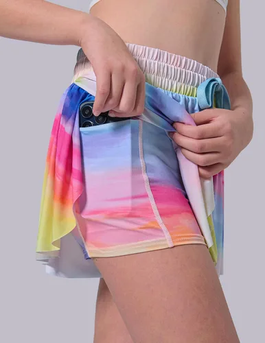 Miniatura 135 de Paquete de 3 pantalones cortos fluidos para niñas con forro de elastano, 2 en 1, faldas de mariposa para jóvenes, para fitness, correr, deportes