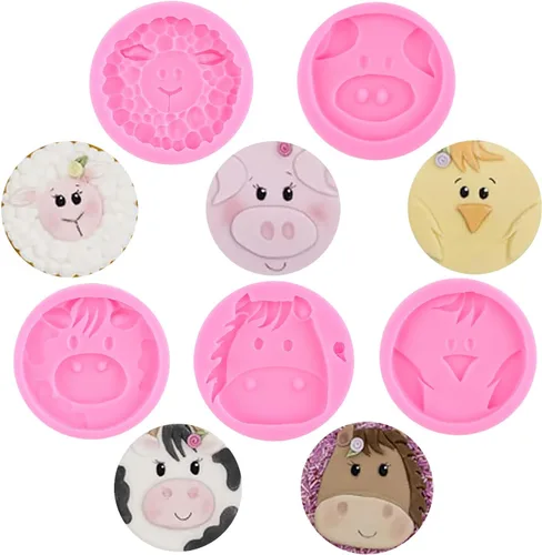 ZiXiang Molde de silicona de animales de vaca, oveja, moldes de fondant, lindo cerdo, pollo, poni, caramelo, molde para decoración de pasteles de