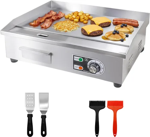 Miniatura 9 de Plancha eléctrica comercial de 14 pulgadas, plancha eléctrica de encimera plana, parrilla eléctrica superior plana de 110 V 1500 W, parrilla
