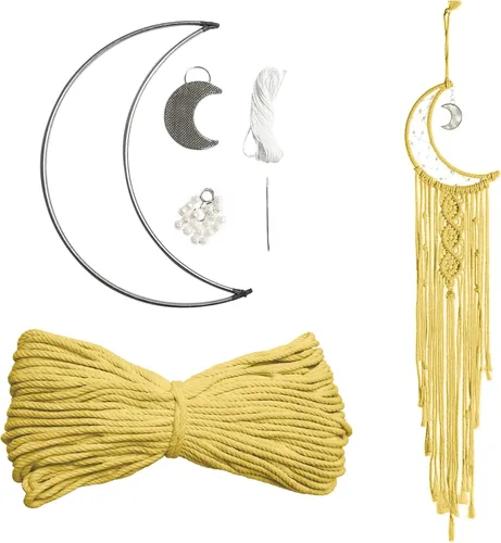 Miniatura 18 de JeogYong Kit de macramé, kit de macramé para atrapasueños de luna para niños y adultos principiantes, incluye anillos de aro de metal, cordón