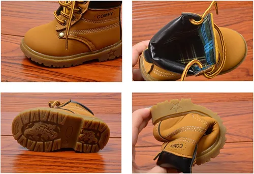 Miniatura 3 de Happy Cherry Botas de otoño para bebé, botas de cuero de gamuza con cordones, botines planos suaves